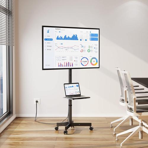 GREENSTELL TV Stand with Power Outlet, Mobile TV Cart on Wheels for 23-60 inch LED LCD Flat Curved Panel Screen TVs, up to 88 lbs, Height Adjustable Rolling TV Stand with AV Shelf, Max VESA 400x400mm