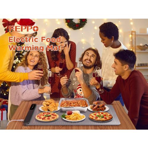 FEPPO Food Warming Mat, Upgrade High-tech Graphene Heating Film, Fast Full Surface Electric Warming Tray with 6 Level Adjustable Temperature and 6 Hours Timer, Roll Up Food Warmers for Parties Buffet