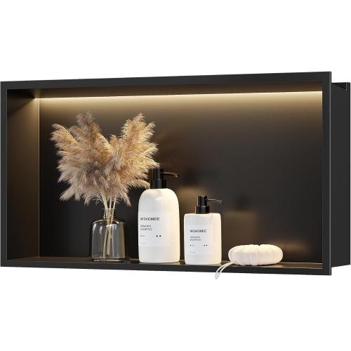Neodrain LED Shower Niche, 24X12 Matte Black Recessed Wall Niche, Tile Ready Stainless Steel Bathroom Niches with 3000K Led Light, IP66 Waterproof, No Tile Needed