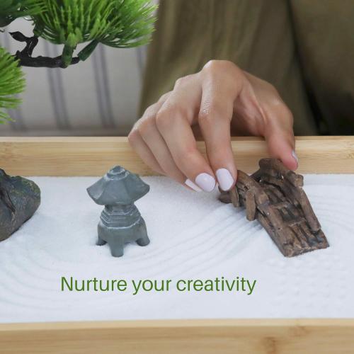 ENSO - Japanese Zen Garden for Desk - Extra Large 16 x 8 Desktop Mini Zen Garden with White Sand, Artificial Bonsai Tree, Rocks, Rakes & Accessories - Zen Gifts Sand Garden Kit for Office Decor
