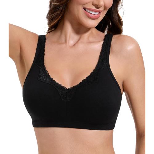 HACI Women's Comfort Cotton Bra Plus Size Everyday Non Padded Wirefree Lace Floral