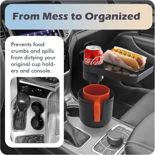 Car Cup Holder Tray, 3 in 1 Cup Holder Expander Adapter for Car, 360° Rotating Detachable 11 Car Food Tray Table for Eating, Road Trip Essentials Fits Yeti, Hydro Flask 16-46 oz, OtterVerz 11