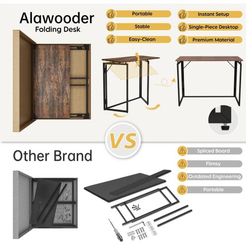 Folding Desk 40 Inch - No Assembly Small Foldable Desk for Small Space Minimalist, Space Saving Collapsible Compact Desks Portable Table for Craft, Writing, Study and Work