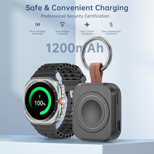 for Samsung Galaxy Watch Charger,1200mAh Portable Charger for Samsung Galaxy Watch 8/8 Classic/7/Ultra/6/6 Classic/5/5 Pro/4/3,Active 2/1 (Black)