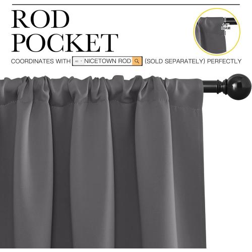 NICETOWN Blackout Curtain Panels for Window - Thermal Insulated Rod Pocket Blackout Drapes/Draperies for Dining Room (2 Panels, W62 x L84 inches, Grey)