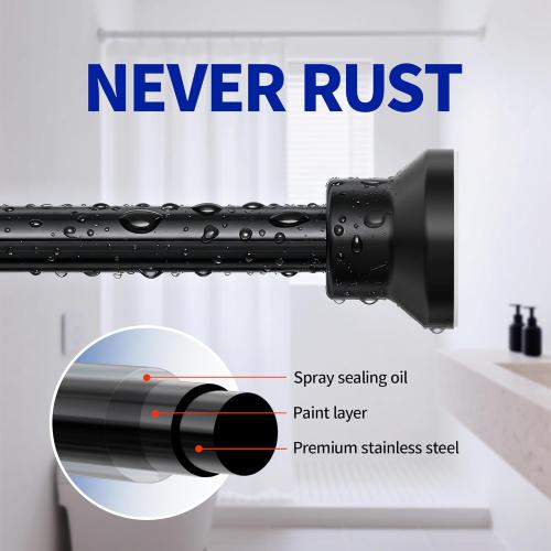 Chrsouly Shower Curtain Rod, 31-76 Inch Adjustable Tension Shower Rod, 1 Diameter Heavy Duty Rust-proof Tension Curtain Rods for Bathroom, Non Slip, No Drill, Black