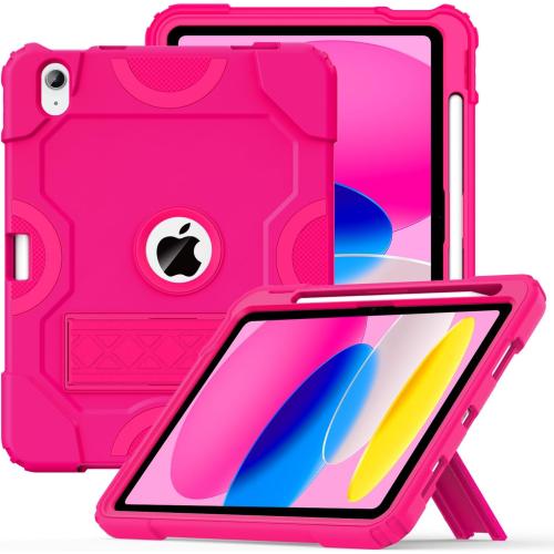 Cantis Case for iPad 11-inch (A16) 2025/ iPad 10th Generation 2022 (10.9 inch), Shockproof Cover 10th Generation with Pencil Holder & Kickstand, Hot Pink