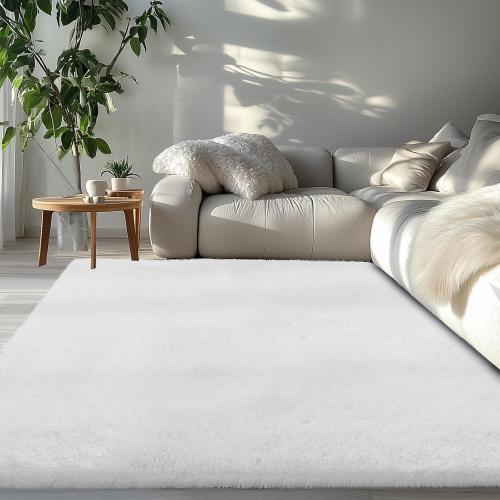 White Fluffy Bedroom Area Rug : Fluffy Area Rugs for Living Room - White Shag Bedroom Area Rug