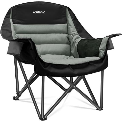 Youtanic Oversized Camping Chair, Portable Folding Camping Chairs with Side Pocket, Cup Holder and Carry Bag, Heavy Duty Outdoor Camping Chairs for Adults, Fishing, Sports, Trip, up to 400lbs, Style 4