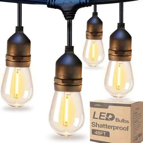 Size 48ft  LED Outdoor String Lights 48FT with Edison Vintage Shatterproof Bulbs and Commercial Grade Weatherproof Strand - ETL Listed Decorative Lights for Patio Garden