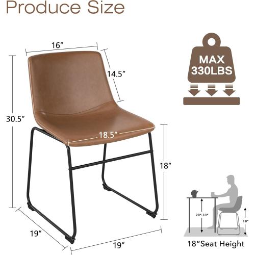 LSSBOUGHT Dining Chairs Set of 2, Mid-Century Modern Dining Room Chair Kitchen Chairs, PU Leather Farmhouse Upholstered Dinner Chair for Kitchen Dining Room,Brown