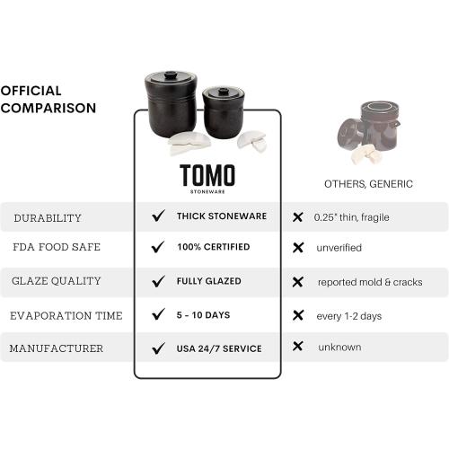 TOMO Fermentation Crock with Weights - Ceramic Sauerkraut Pickling Crock - Stoneware Kombucha Brewing (3L)