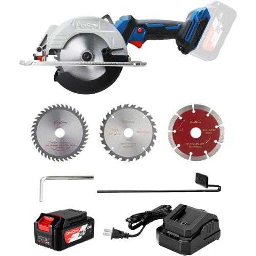 DongCheng 20V Max Cordless Circular Saw, with 3 Blades(5''), Brushless, 6700 RPM, Compact Hand Saw Max Cutting Depth1-3/4(90°), 1-3/10'' (45°), Including 4.0Ah Battery, Charger and Carry Bag
