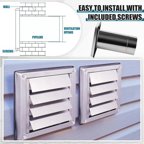 Shimeyao 4 Wall Vent Cover Stainless Steel Outside Dryer Vent Covers for House Exhaust Duct Kit with Removable Extension Pipe 8 Inch and 4 Screw for House Outdoor Extended Air Pipe, Silver