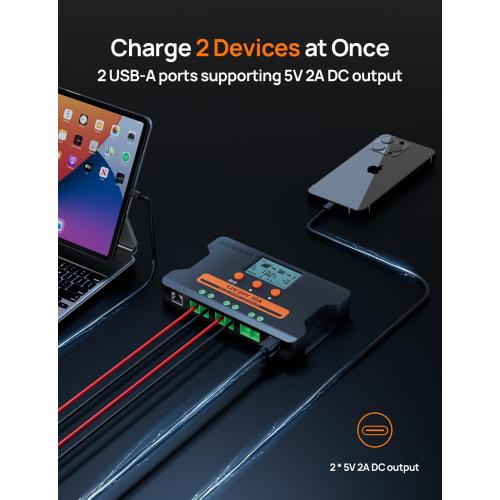 ECO-WORTHY Solar Charge Controller 30A with Bluetooth,WiFi, APP Remote Connection, Solar Panel Custom Battery Regulator, Dual USB Port Auto 12V/24V PWM for FLD/LiFePO4/SLD/GEL RV Solar System