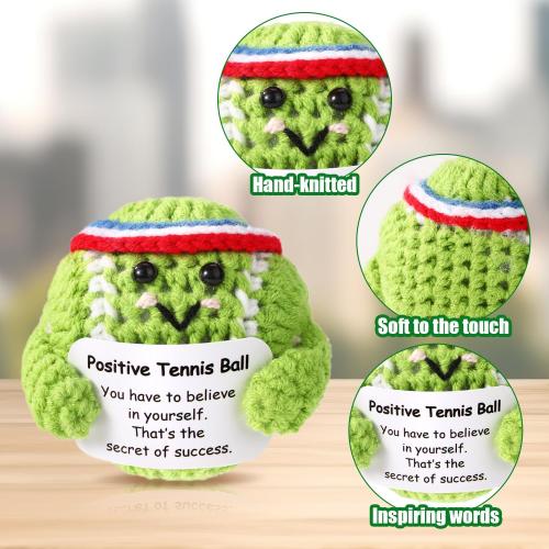 Positive Tennis Ball, Emotional Support Tennis Ball with Positive Card Cute Positive Knitted Doll Funny Inspirational Crochet Toy for Sports Lover Friends Gifts