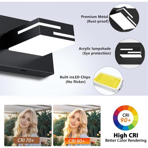 LED Modern Bathroom Vanity Light Fixtures, Dimmable Matte Black Vanity Lights for Bathroom Lighting Fixtures Over Mirror, with 360° Rotatable Acrylic Heads 8-Light 54-inch (Cool White 6000K)