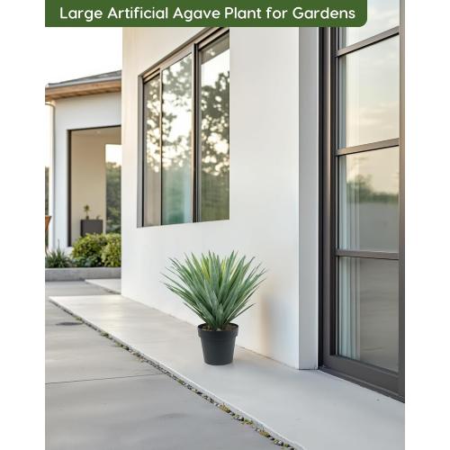 Velener Artificial Agave Plant in Black Pot with Real Stone Pebbles, Large Fake Agave Plants for Indoor and Outdoor-15 inches Tall, 81 Leaves