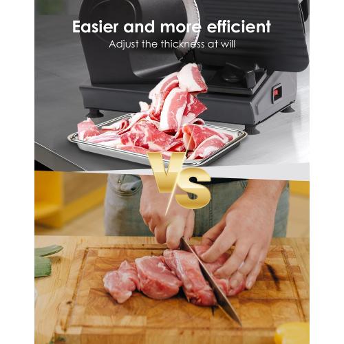Meat Slicer Machine for Home Use - Electric Deli Food Slicer with Removable 7.5'' Stainless Steel Blade, 1-15mm Adjustable Thickness Meat Slicers for Slicing Meat, Cheese, Bread, Easy to Clean (Black)