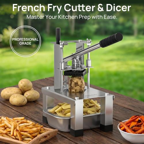 French Fry Cutterr,Professional Potato Cutter Slicer with 3/8, 1/2, 1/4 Stainless Steel Blades Stainless Steel Vegetable Chopper for Potato,Carrot,Cucumber,Onion,Home Use