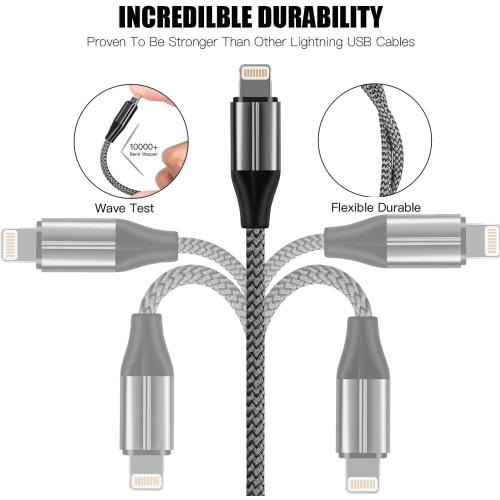 iPhone Charger Lightning Cable (3 Pack 10 Foot), [MFi Certified] 10 Feet Nylon Braided, Compatible with iPhone 14/13/12/11/Pro/X/Xs Max/XR/8 Plus /7 Plus/6/ iPad