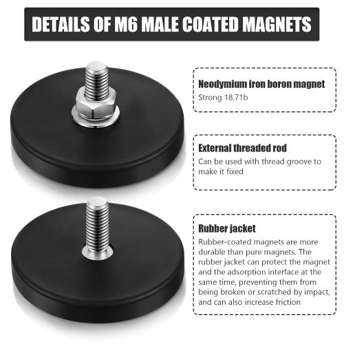 Pack of 10 Rubber Coated M6 Male Neodymium Magnet Base Anti Scratch and M6 Male Thread Rubber Coating Magnets with Bolts and Nuts Lighting Camera Tools(10 Packs)