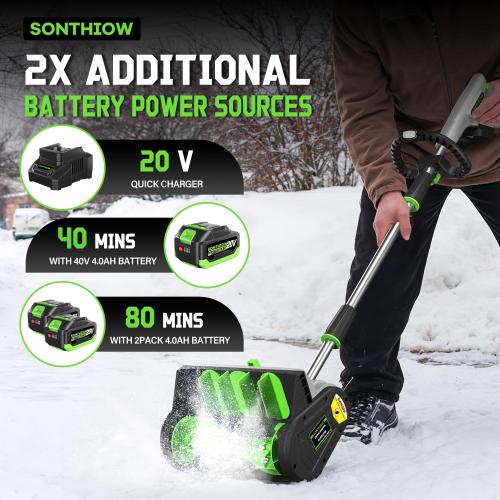 40V Brushless Cordless Snow Shovel, 13.5Inch Electric Snow Blower with 2X 4.0Ah Batteries & Quic Charger, Battery-Powered Snow Removal with 16.5FT Throw Distance for Patio, Deck, Driveway