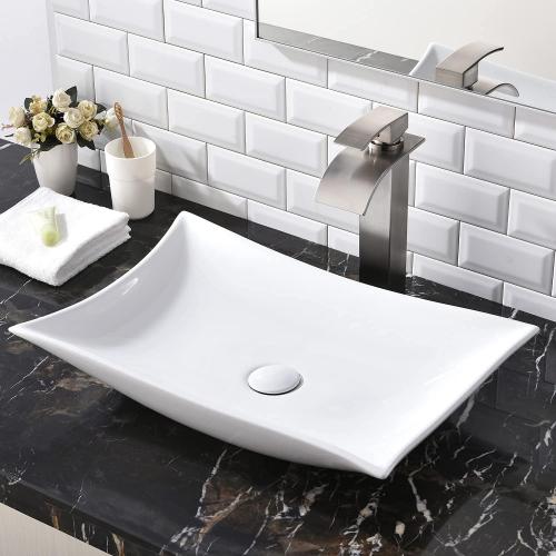 SHACO Vessel Sink 22 x 14 Inch Bathroom Sink Above Counter Rectangular Porcelain White Vessel Sink Bowl Countertop Ceramic Vanity Sink Lavatory Wash Basin