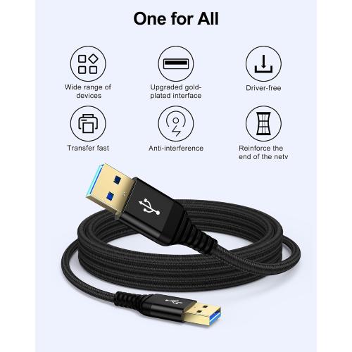 USB to USB Cable 6ft, Male to Male USB A To USB A Cable for WD Hard Drives, PC, Mac, Laptop, PS4, Xbox - USB 3.0 Type A Impresora Long Usba to Usba Cord, High-Speed Data Transfer Cable, 6 Foot