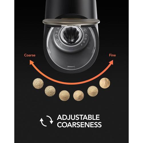 FORLIM Gravity Electric Salt and Pepper Grinder Set with Dust Cover LED Upgraded Batteries Powered Automatic Pepper Grinder Adjustable Coarseness, L Capacity for Kitchen Travel, White & Black