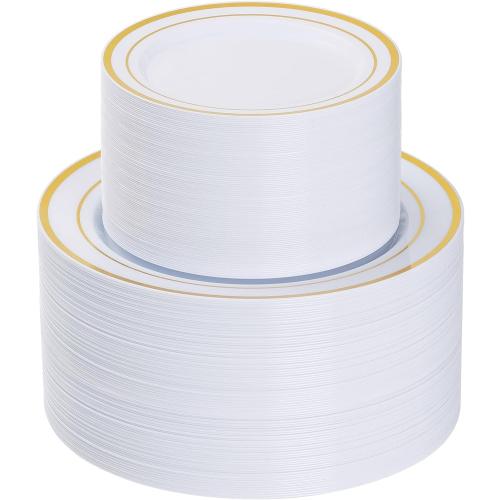Goodluck 200PCS Gold Plastic Plates, Heavy Duty Disposable Gold Plates