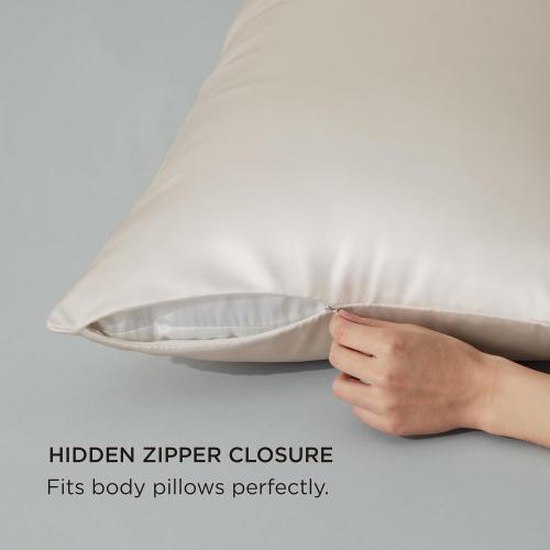 Bedsure Satin Body Pillow Cover with Zipper, Similar to Silk Body Pillow Pillowcase, Soft & Breathable Long Pillow Case, Cooling & Silky Long Pillowcase for Hair and Skin, Gifts, Beige, 20x54 Inches
