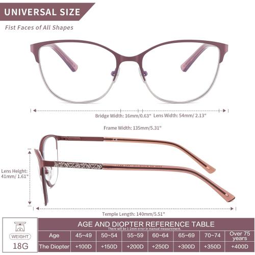 Progressive Multifocal Reading Glasses Women Cat Eye No Line Multifocus Transition Blue Light Reader Lady Metal Frame