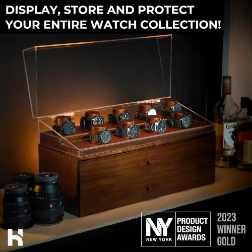 Holme & Hadfield Premium 17-Slot Wooden Watch Display Case – Extra Large Handcrafted Men’s Watch Box with Two Drawers – Birthday Gift for Crazy Collectors – Luxury Built to Last