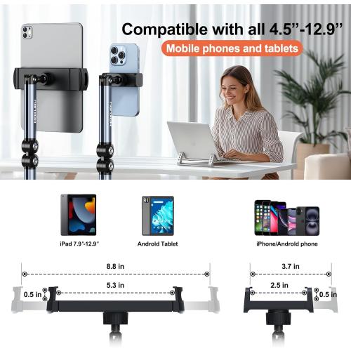 Tablet Floor Stand, 360° Rotation Tablet Holder, Compatible with iPad, iPhone, Samsung, Google, Kindle Tablet/Phone, (4.5''-12'')