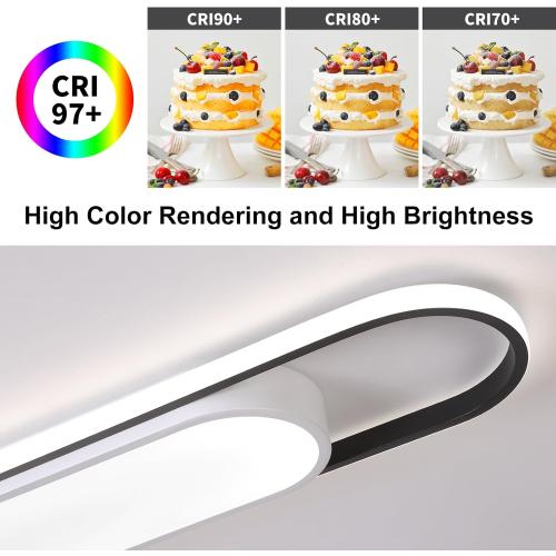4Ft Modern Smart LED Linear Ceiling Lights Dimmable LED Ceiling Lamp with Remote Control,65W Metal/Acrylic Flush Mount Ceiling Lighting Fixtures for Kitchen Living Room Kitchen Dining Room (48)