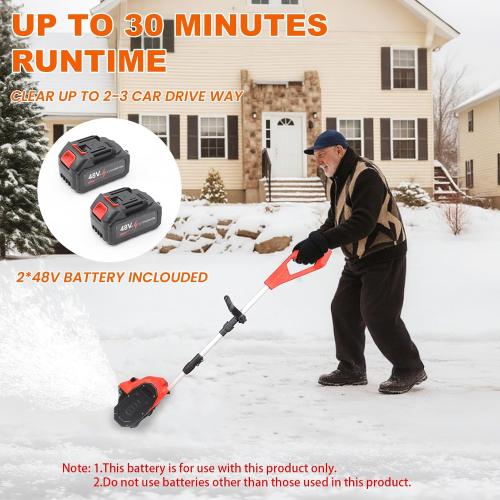 Cordless Snow Shovel 13, 48V 600W, 2×4.0Ah Batteries & Quick Charger, 12 Width 8 Depth, 25FT Throw Electric Snow Blower with Directional Plate & Adjustable Handle for Driveways & Sidewalks(Red)