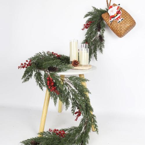 RECUTMS Christmas Pine Garland 6.2FT Artificial Christmas Cedar Garlands with Pine Cones Red Glitter Berry Stems Faux Cypress Wreath for Door Window Wall Mantel Indoor Outdoor Xmas Decor(Red Berry)