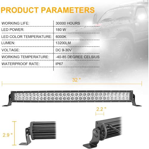 WeiSen 32 LED Light Bar Kit with Plug & Play Wiring Harness Compatible with Polaris RZR PRO R 4 2022-2025, 180W Curved Light and Upper Windshield Mounting Brackets