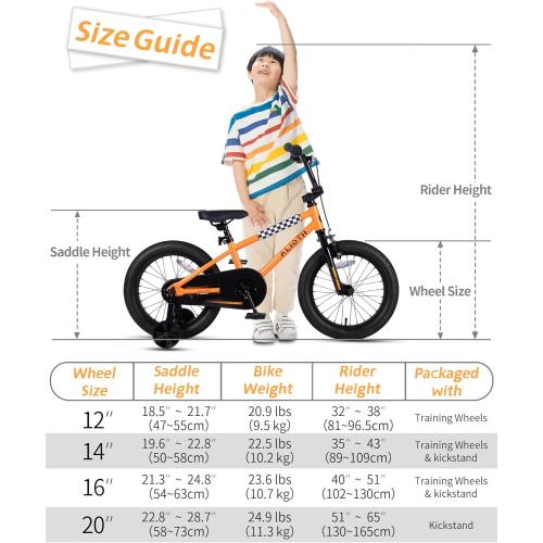 Size 12 14 16 20 Inch Color orange Kids Bike BMX Style Bicycle with Training Wheels for 2-14 Years Old Toddlers Boys Girls Coaster Brake Multiple Colors