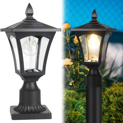 Solar Lamp Post Light, Solar Lights Outdoor Waterproof with Pier Mount Base, Light Post Fixture for Deck Pole Pillar Yard Garden Patio Decor