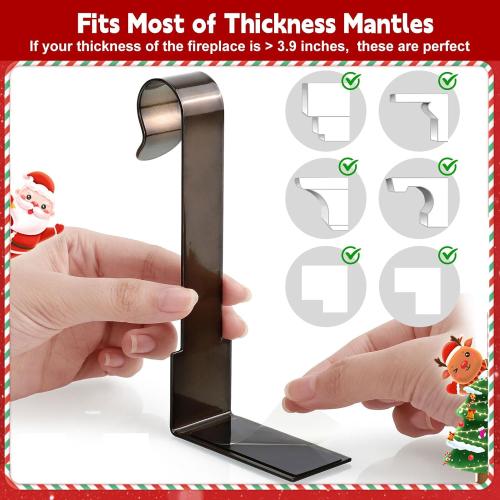 Christmas Stocking Holders for Mantle,4 Pack Adjustable Stocking Holder Non-Skid Stocking Hangers Lightweight Stocking Hooks for Fireplace Home Decor