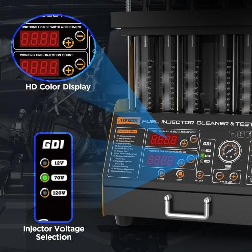 AUTOOL Fuel Injector Cleaner and Tester Machine, Ultrasonic Fuel Injection Cleaner for All 6 Cylinder Petrol Vehicles, GDI, EFI, FSI Fuel Injection Systems Cleaner Kit 12V/70V/220V
