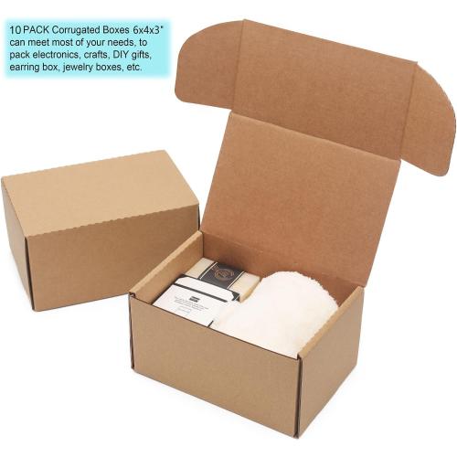 10 Pack Small Shipping Boxes 6x4x3'' Corrugated Small Cardboard Boxes for Shipping, Recyclable Packaging Boxes for Business, Mailer, Gift Packing, Crafts Packing, Jewelry Box, Brown