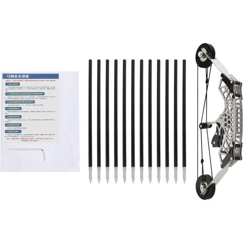 Compound Bow Set Indoor Archery Recreational Gift Stainless Steel Rustproof 11.7 Lbs Draw Air Release Safety Includes 4/12 Arrows Target Paper 22cm Portable (Silver)