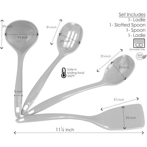 Reston Lloyd 100% Melamine Kitchen Utensil Set, Non Scratching Ladle, Spoon, Slotted Spoon & Spatula, Easy To Hold, Set of 4, Charcoal