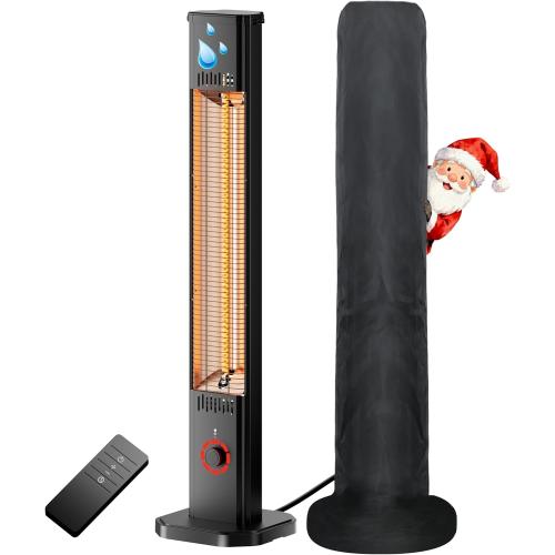 Outdoor Heater for Patio 1500W, 8H Timer, IP34 Waterproof, Infrared Electric Patio Heater, 8 Levels Heating for Garage Backyard Black with Dustproof Cover