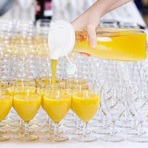 Glass Carafe, 1 Liter Carafe for Mimosa Bar, 4 Pcs, Square Pitcher with Lid and Spout, Drink Dispenser for Parties, Cold Water, Milk, Juice Container, Tea, Wine, Cocktails (6 Lids & 1 Spout)