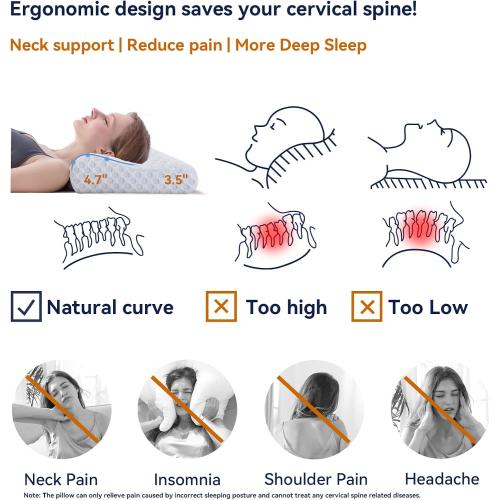 Hcore Contour Memory Foam Pillow for Neck Pain - Gel Foam Neck Pillow for Sleeping - Firm Pillow for Side Sleepers - Tencel Cover - Ventilated Breathable Foam - CertiPUR-US