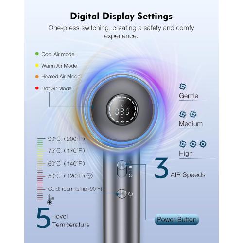 Hair Dryer, 160000 RPM High Speed 200 Million Ionic Blow Dryer, Professional Hair Blow Dryer with Diffuser and Nozzle for Home, Travel & Salon Use, 120V